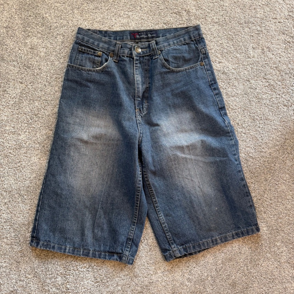 Brooklyn Xpress Mens Baggy Denim Shorts Blue Y2K Streetwear Jorts Size 30
